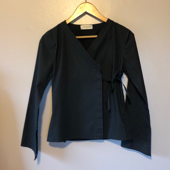 Topshop Tops - Topshop Black Wrap Shirt with Bell Sleeves Size 8